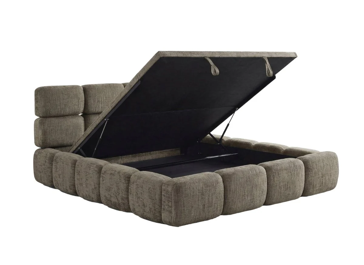 Lit coffre en velours chiné vert olive 140x190 cm BUBBLE - Image 5
