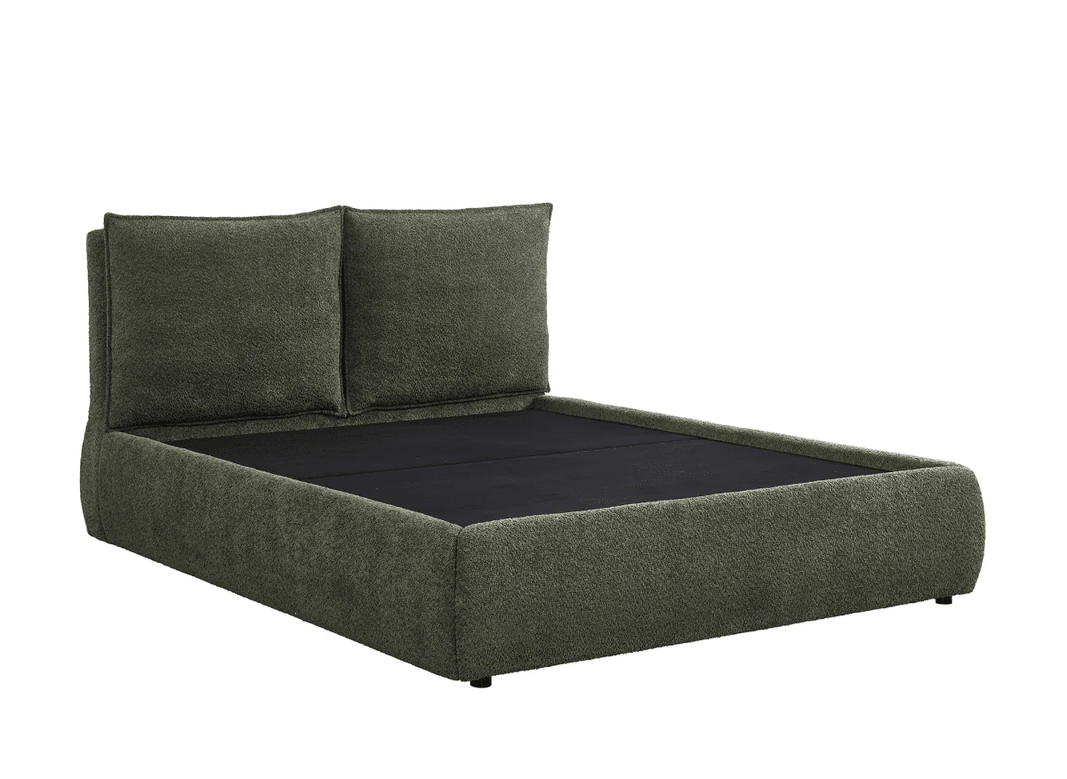 Lit coffre en tissu bouclette vert olive 160x200 cm MELY - Image 4