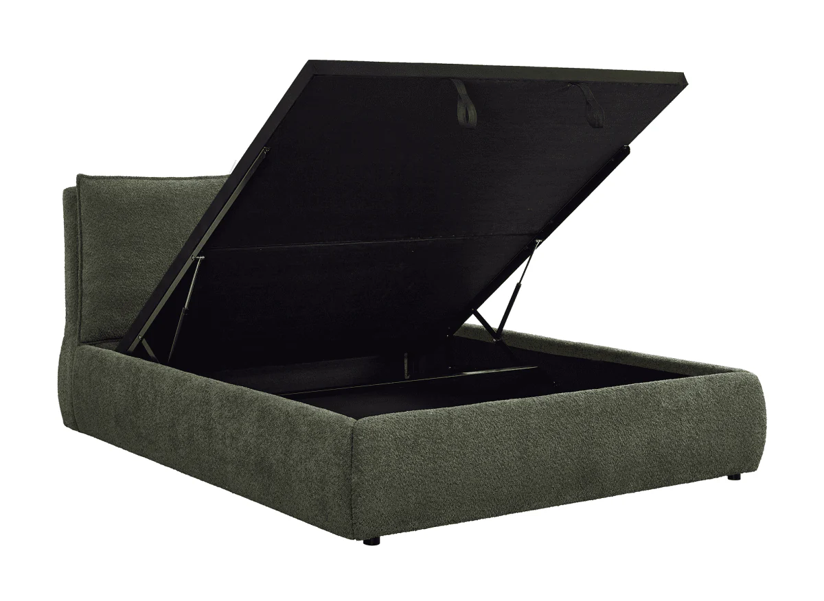 Lit coffre en tissu bouclette vert olive 160x200 cm MELY - Image 5