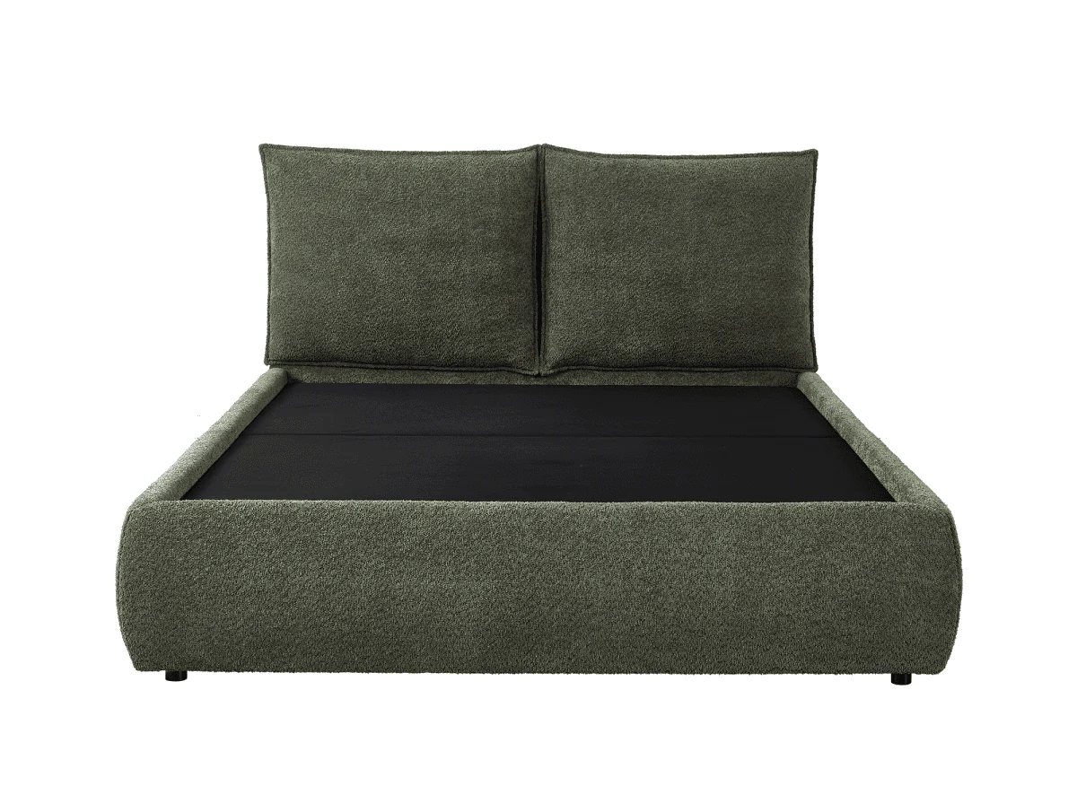 Lit coffre en tissu bouclette vert olive 160x200 cm MELY - Image 6