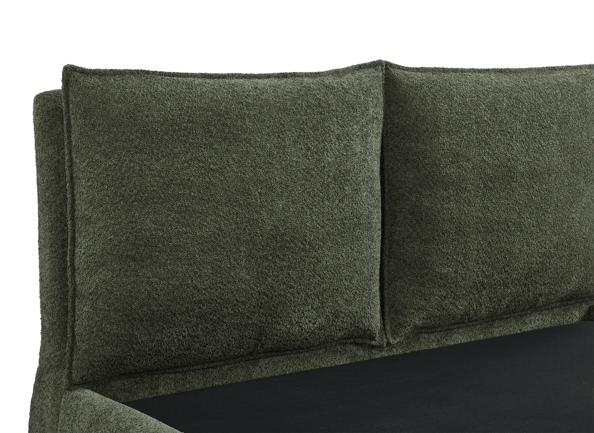 Lit coffre en tissu bouclette vert olive 160x200 cm MELY - Image 7