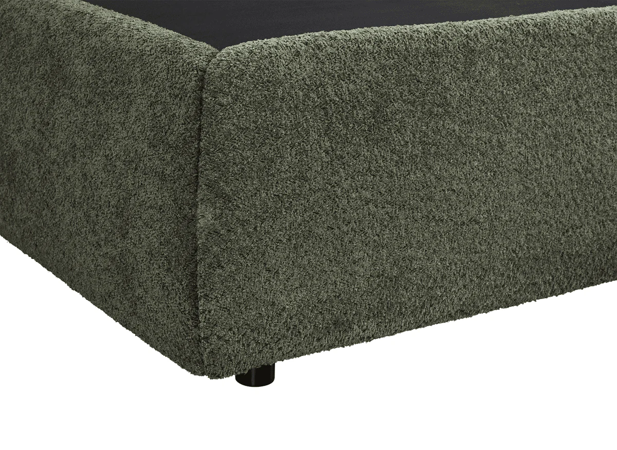 Lit coffre en tissu bouclette vert olive 160x200 cm MELY - Image 8
