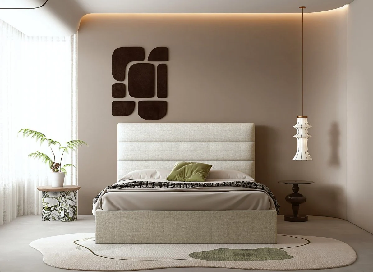 Lit coffre en tissu lin beige 140 x 190 cm SHANNA - Image 3