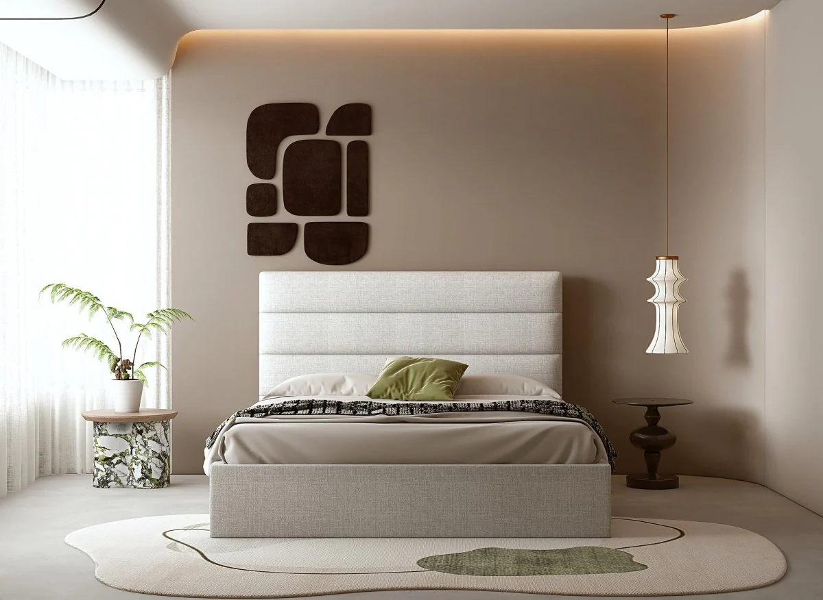Lit coffre en tissu lin beige 160 x 200 cm SHANNA - Image 3