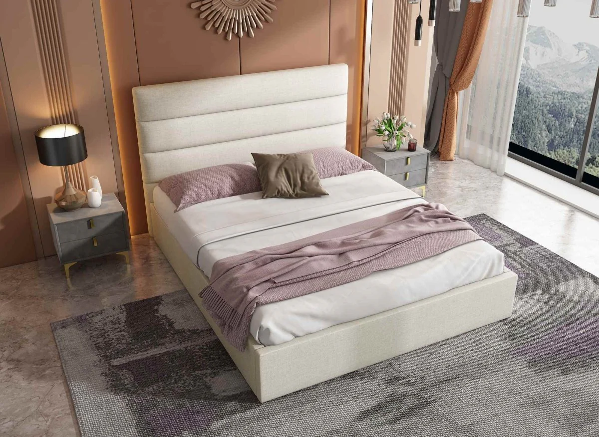 Lit coffre en tissu lin beige 160 x 200 cm SHANNA - Image 4