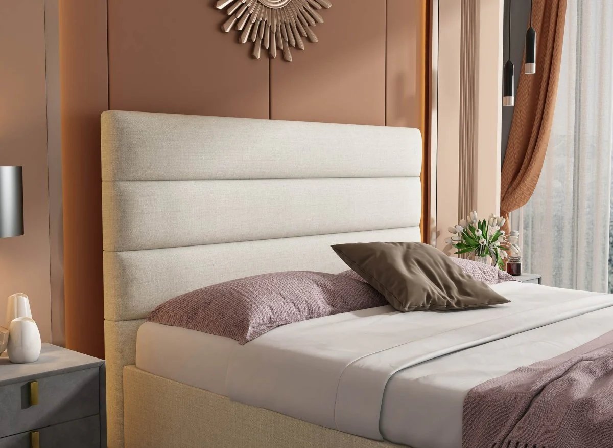Lit coffre en tissu lin beige 160 x 200 cm SHANNA - Image 5