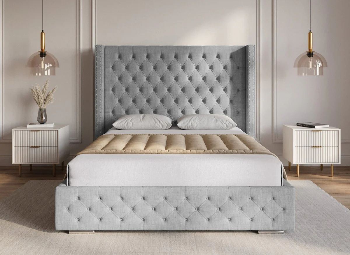 Lit coffre en tissu lin gris 140X190 cm MAXI - Image 3