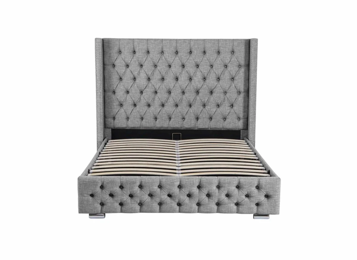 Lit coffre en tissu lin gris 140X190 cm MAXI - Image 5