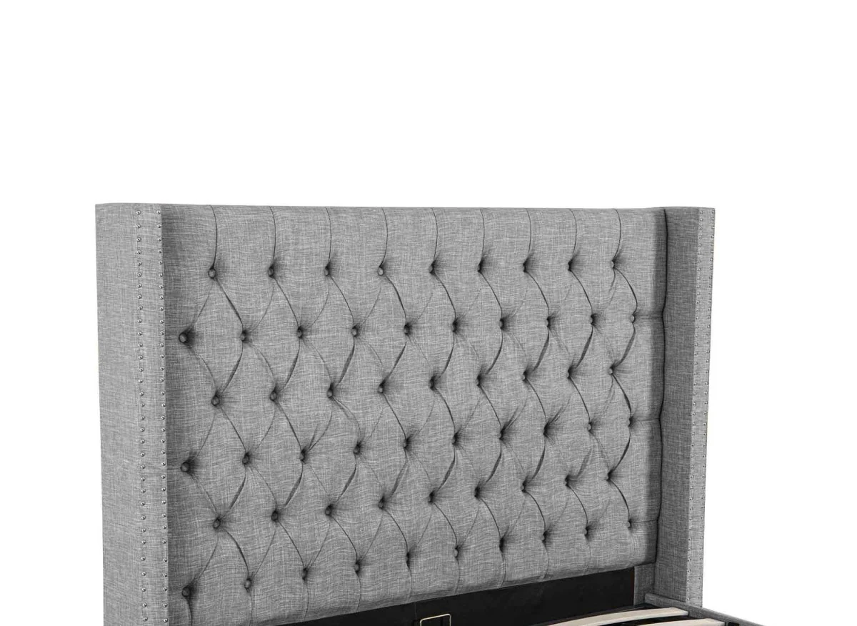Lit coffre en tissu lin gris 140X190 cm MAXI - Image 7