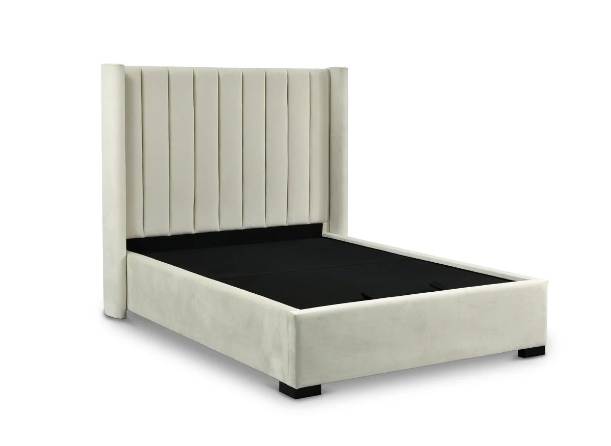 Lit coffre en velours beige 140x190 cm ALENA - Image 5