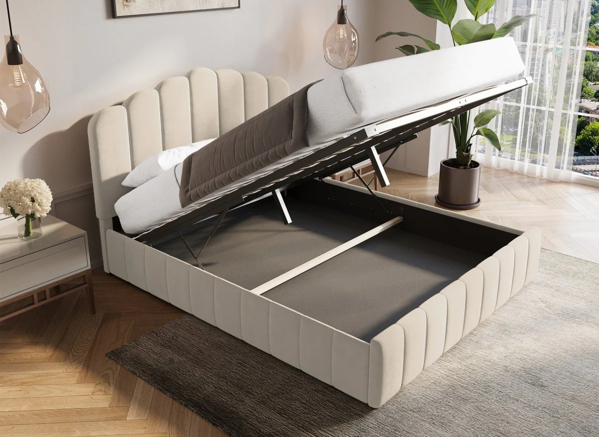 Lit coffre en velours beige 140x190 cm ELVIRA - Image 2