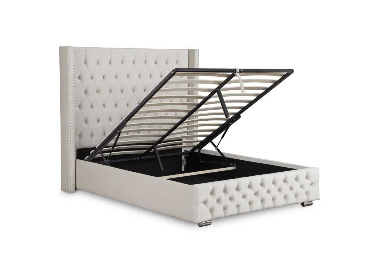 Lit coffre en velours beige 140x190 cm MAXI - Image 5