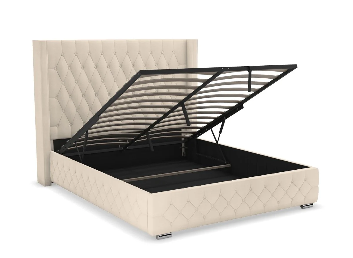 Lit coffre en velours beige 140X190 cm PERLA - Image 4