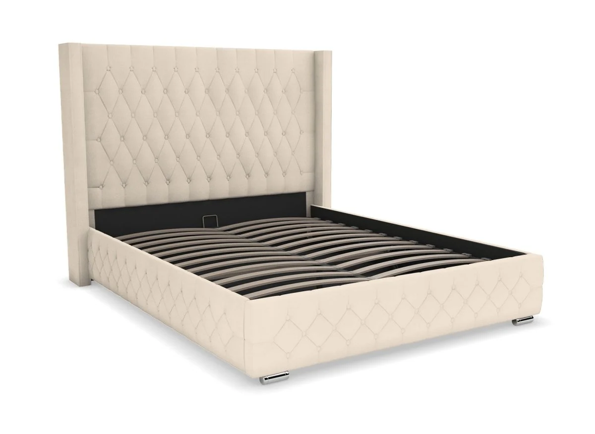 Lit coffre en velours beige 140X190 cm PERLA - Image 5
