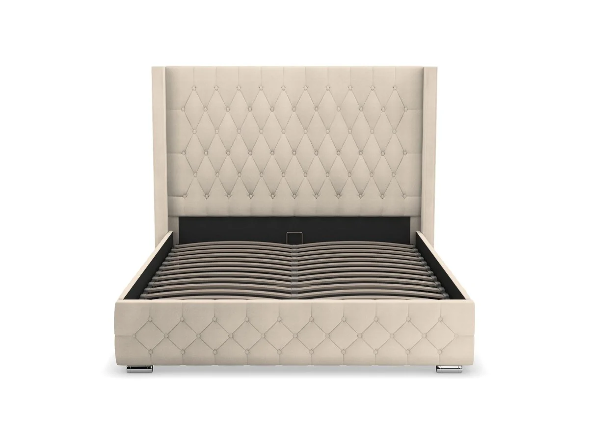 Lit coffre en velours beige 140X190 cm PERLA - Image 7