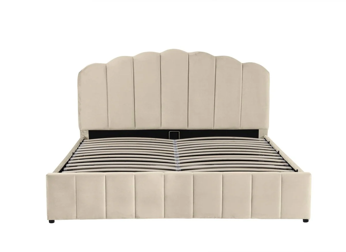 Lit coffre en velours beige 160x200 cm ELVIRA - Image 5