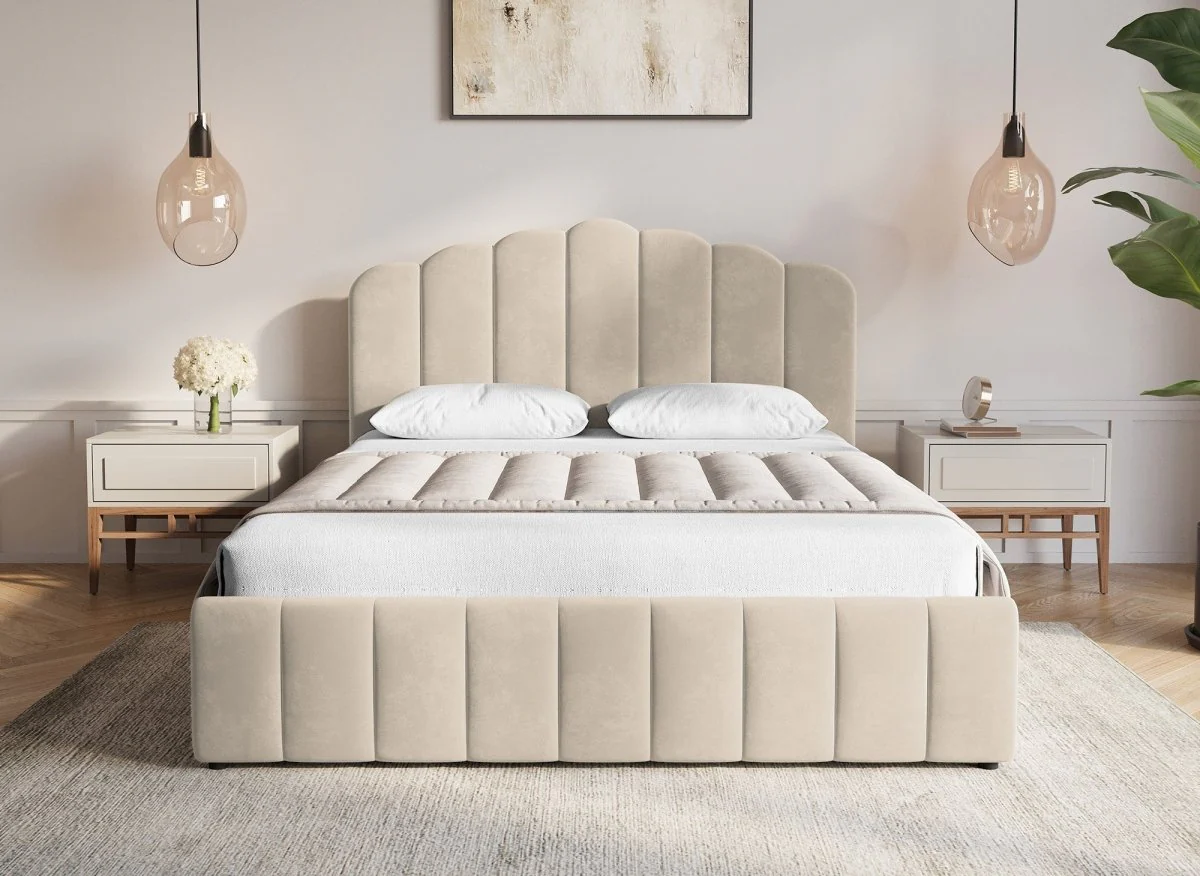 Lit coffre en velours beige 180x200 cm ELVIRA - Image 3