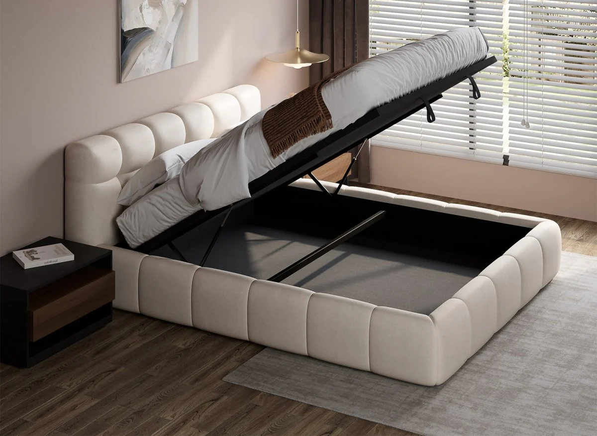 Lit coffre en velours beige 180x200 cm GEORGINA - Image 2