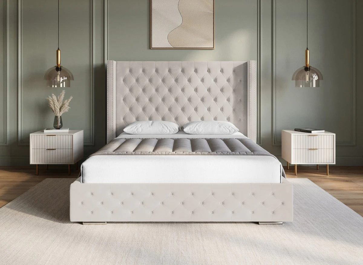 Lit coffre en velours beige 180x200 cm MAXI - Image 3