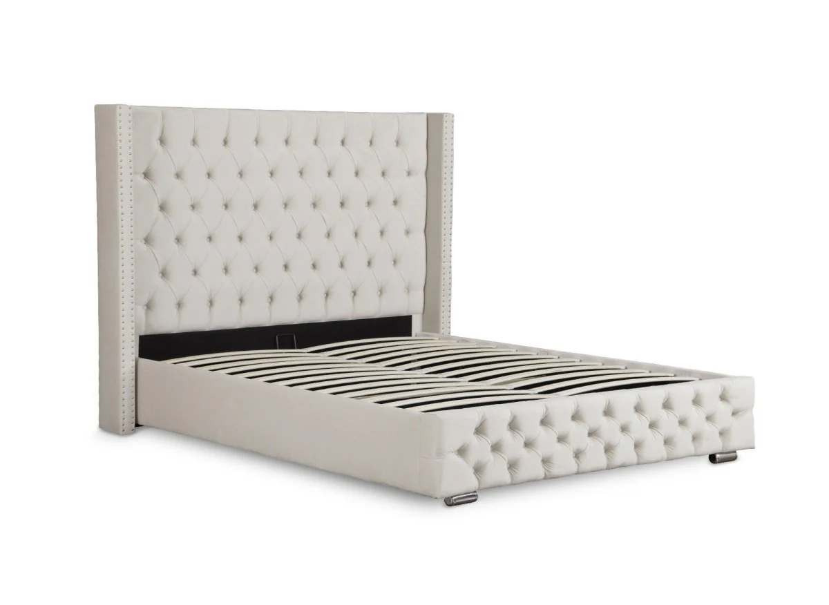 Lit coffre en velours beige 180x200 cm MAXI - Image 4
