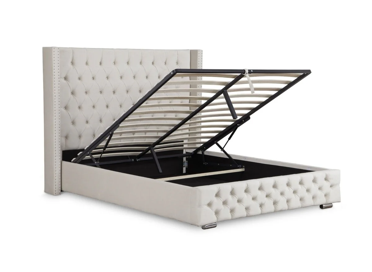 Lit coffre en velours beige 180x200 cm MAXI - Image 5