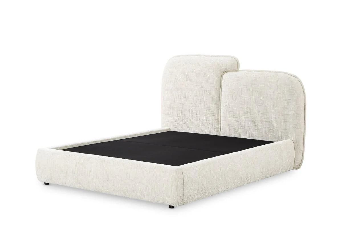 Lit coffre en velours chiné beige 140x190 cm MILENA - Image 4
