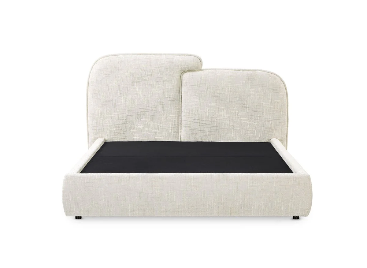Lit coffre en velours chiné beige 140x190 cm MILENA - Image 6