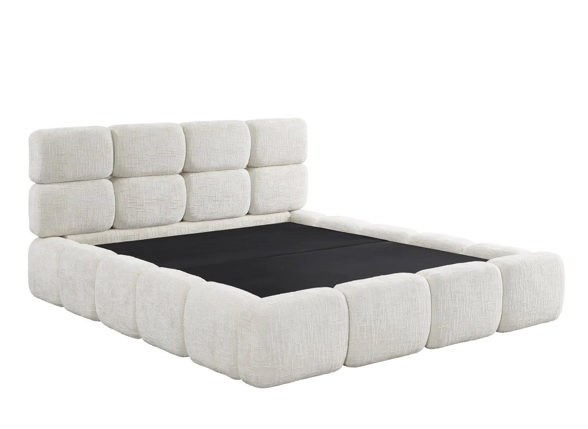 Lit coffre en velours chiné beige 140x190 cm BUBBLE - Image 4