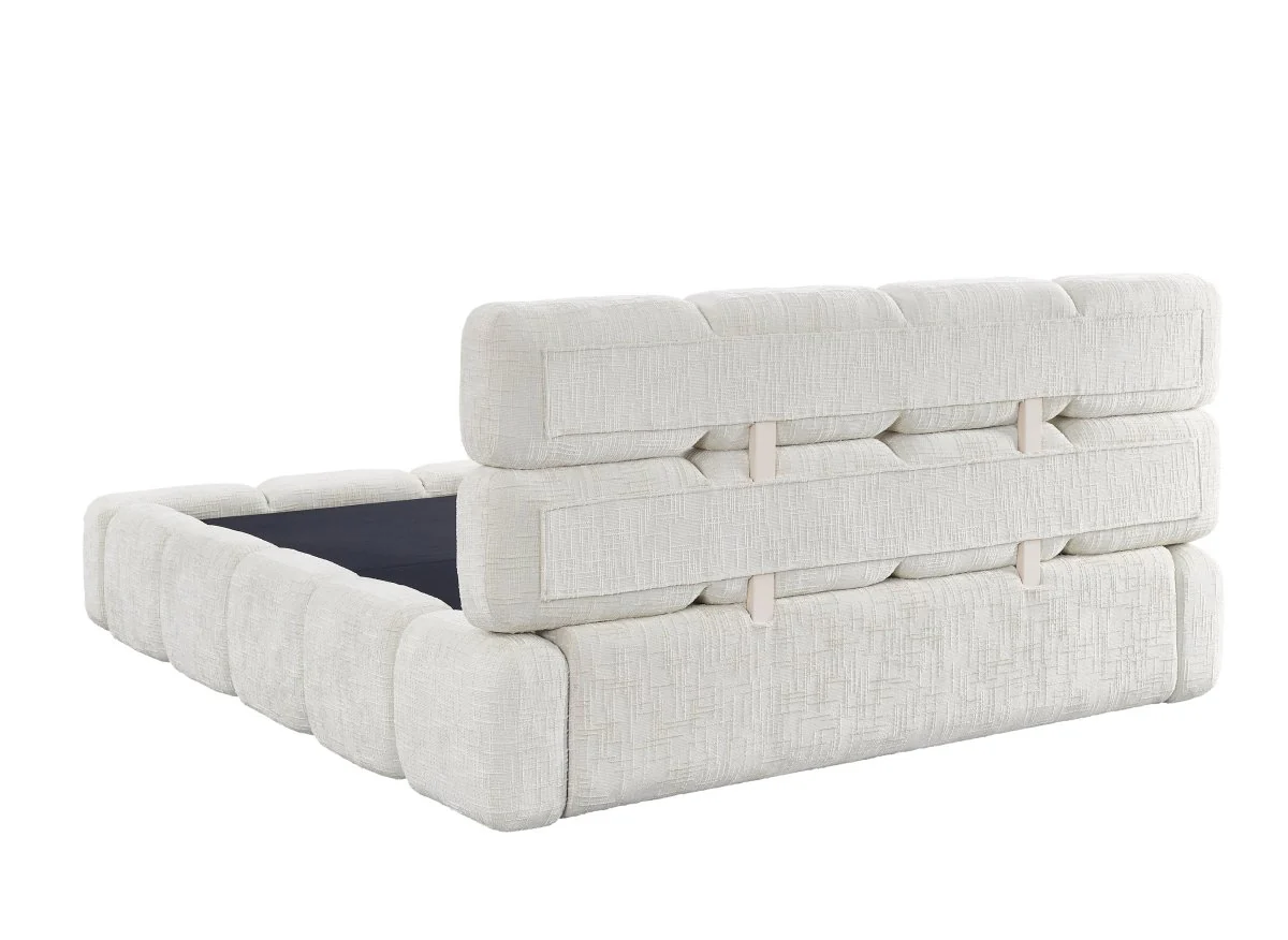 Lit coffre en velours chiné beige 140x190 cm BUBBLE - Image 8