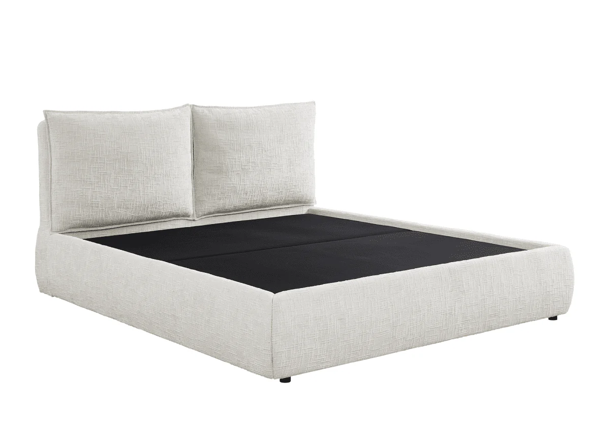 Lit coffre en velours chiné beige 160x200 cm MELY - Image 4