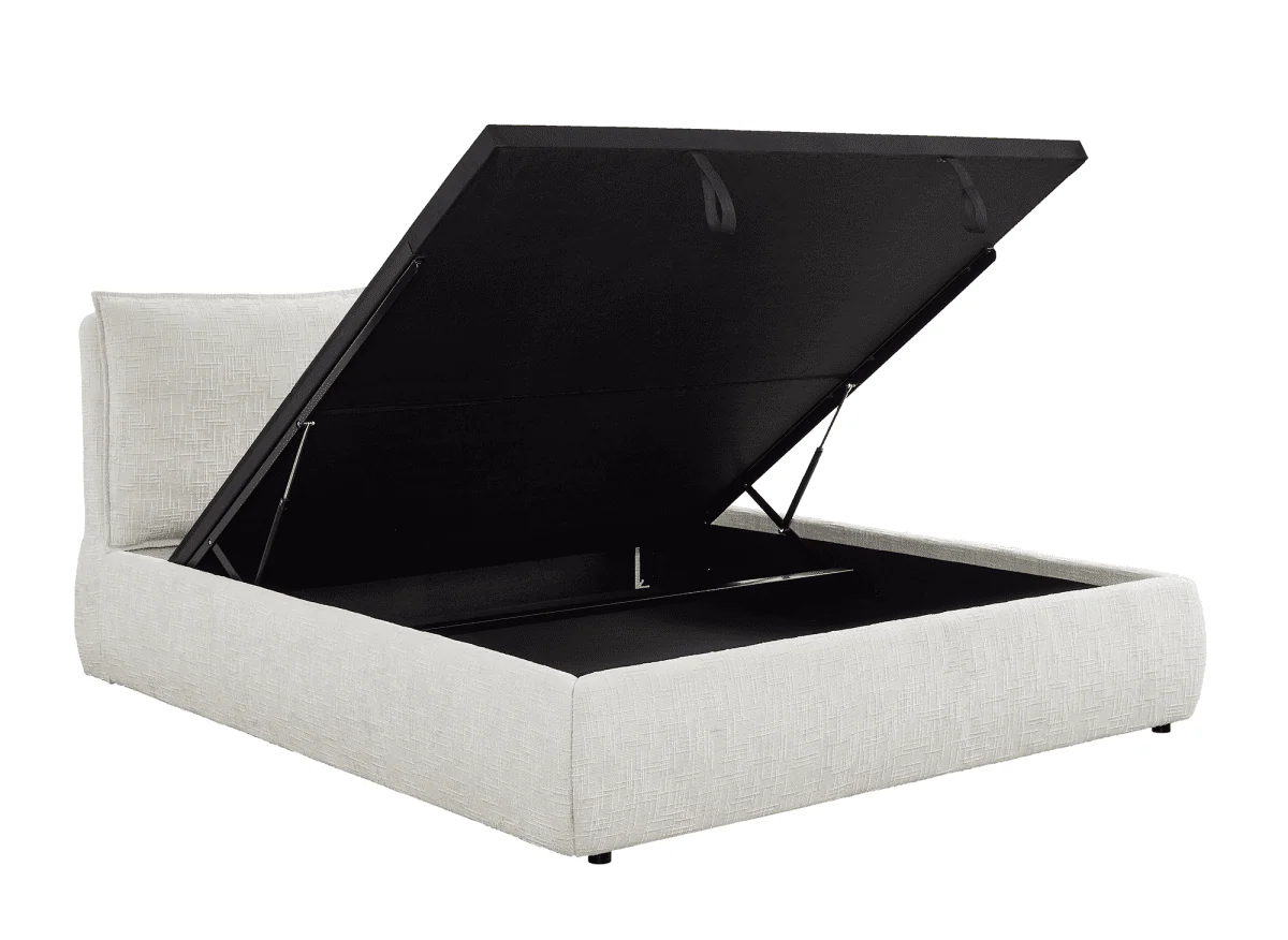 Lit coffre en velours chiné beige 180x200 cm MELY - Image 5