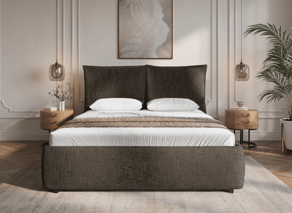 Lit coffre en velours chiné marron 140x190 cm MELY - Image 3