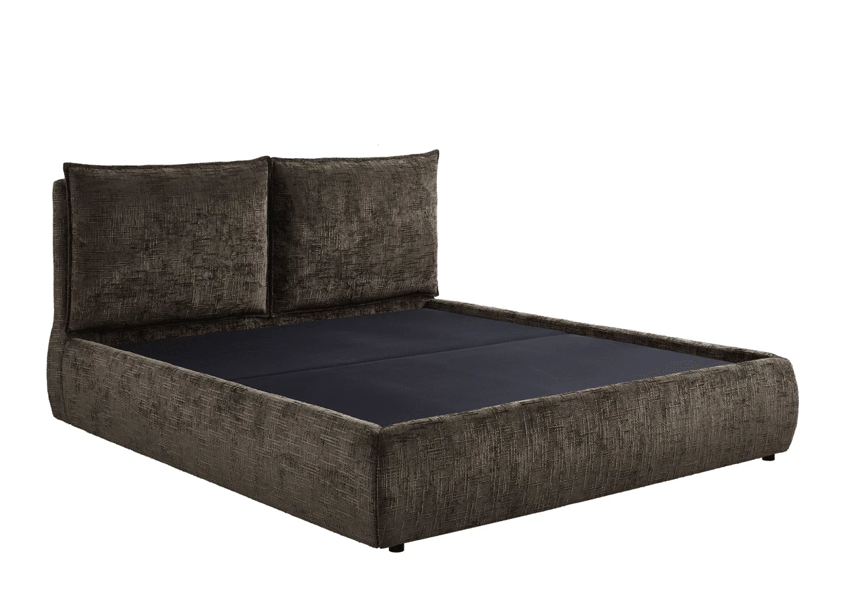 Lit coffre en velours chiné marron 140x190 cm MELY - Image 4