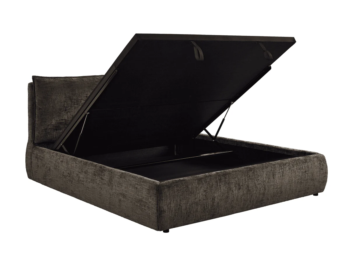 Lit coffre en velours chiné marron 140x190 cm MELY - Image 5