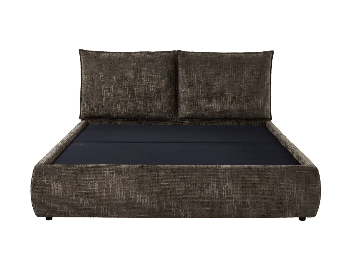 Lit coffre en velours chiné marron 140x190 cm MELY - Image 6