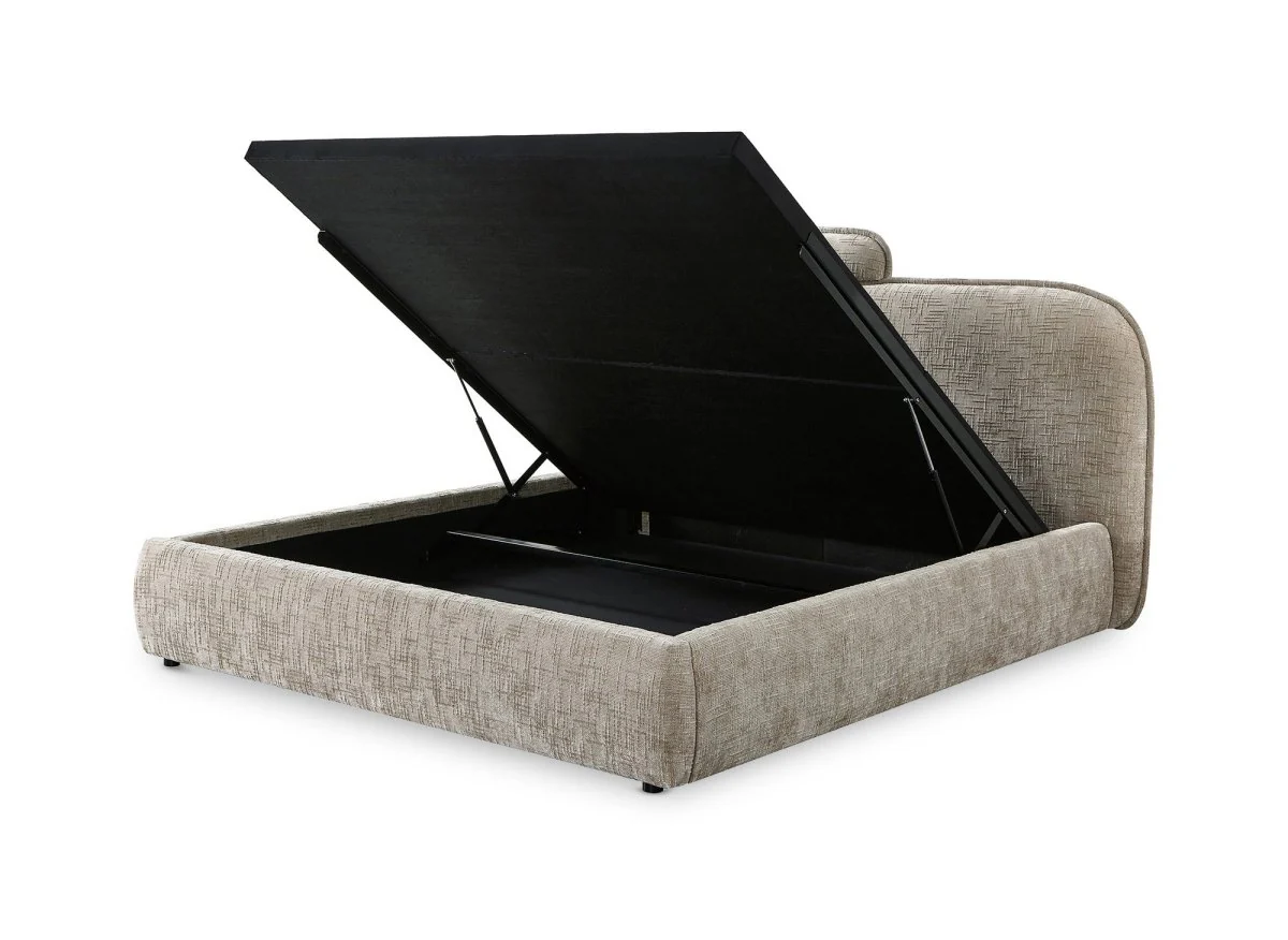 Lit coffre en velours chiné taupe 140x190 cm MILENA - Image 5