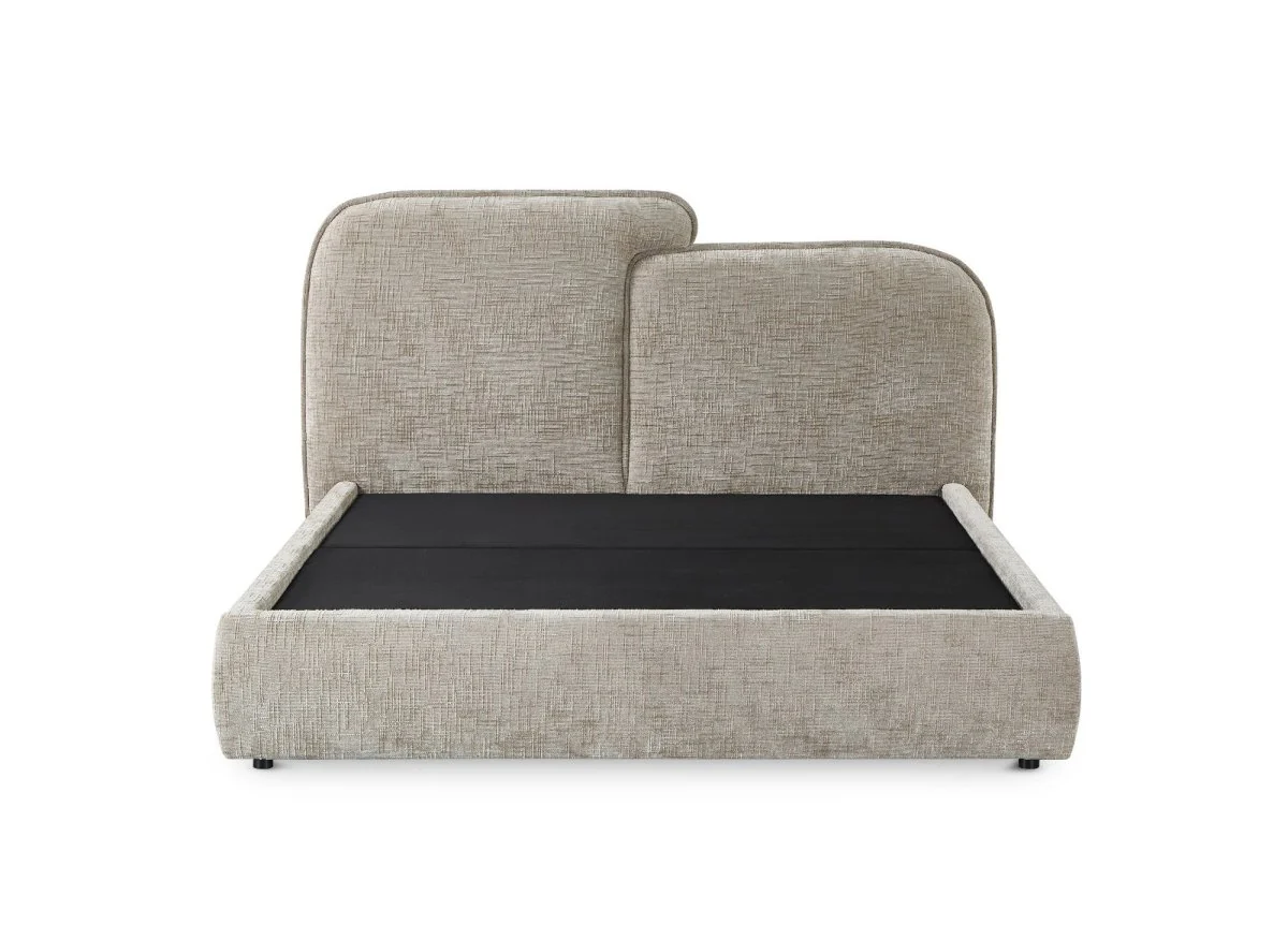 Lit coffre en velours chiné taupe 140x190 cm MILENA - Image 6