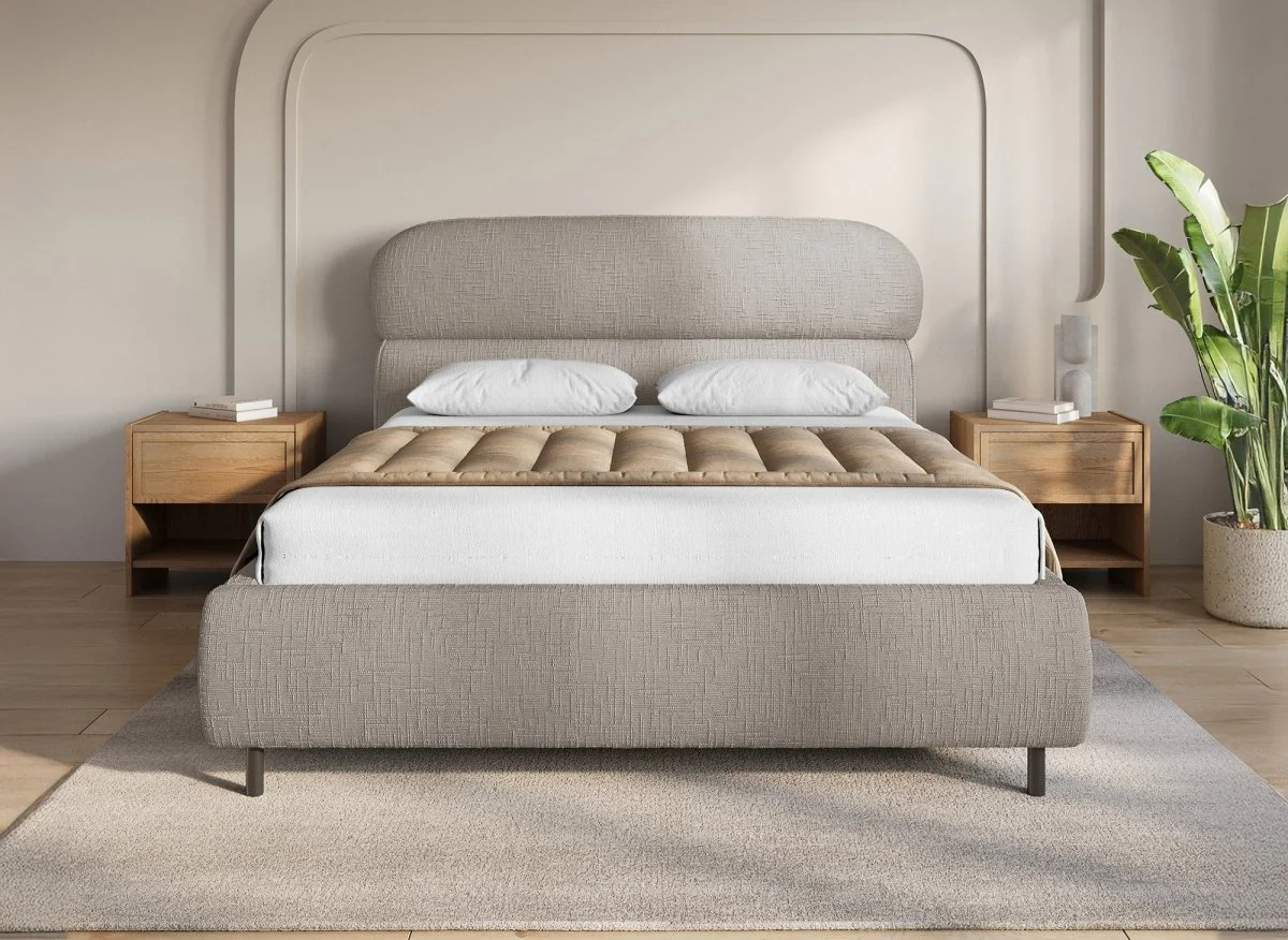Lit coffre en velours chiné taupe 140x190cm MELO - Image 3