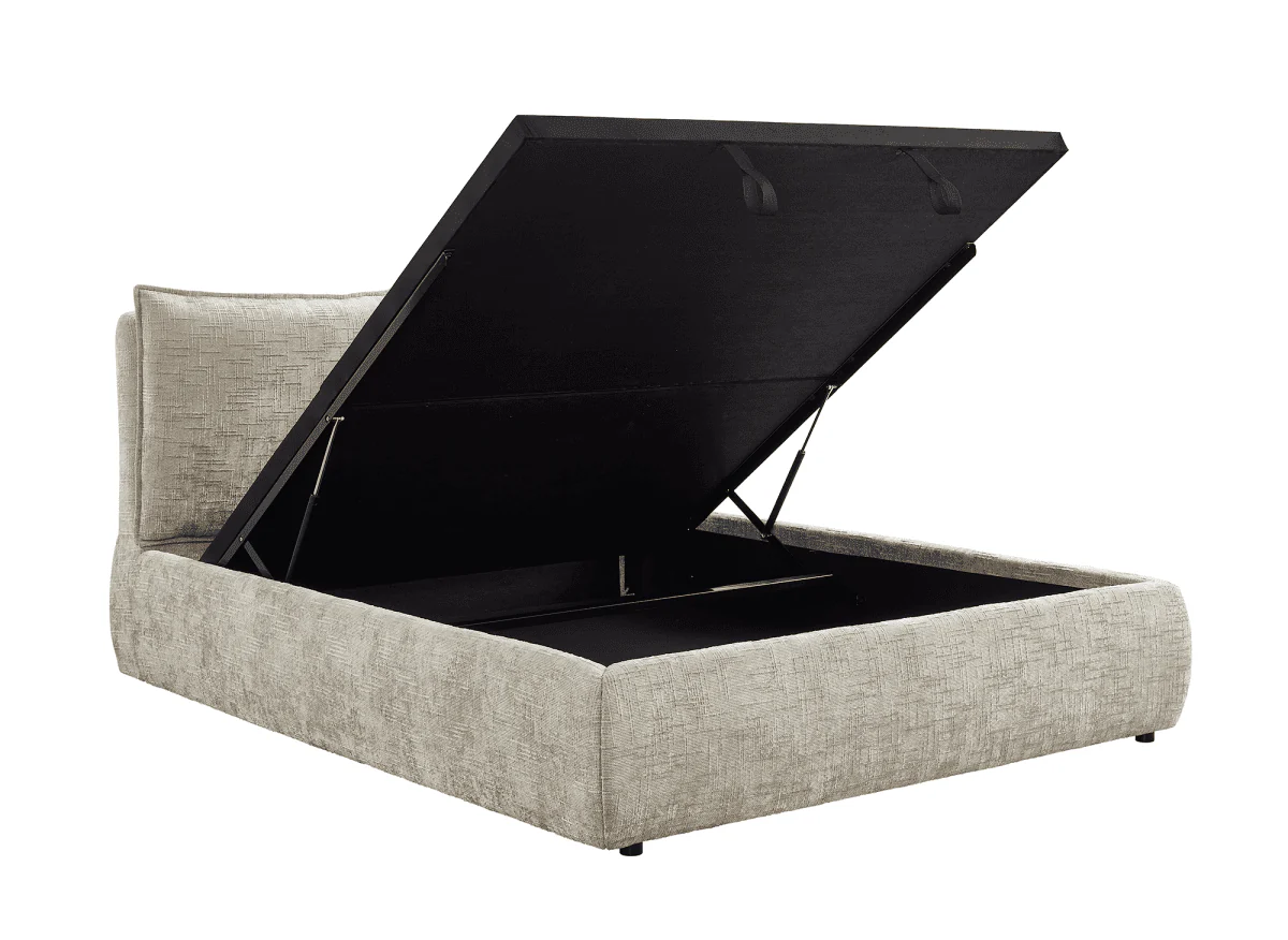 Lit coffre en velours chiné taupe 140x190 cm MELY - Image 5