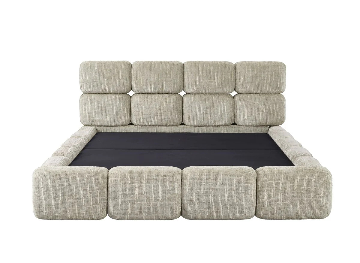 Lit coffre en velours chiné taupe 160x200 cm BUBBLE - Image 6