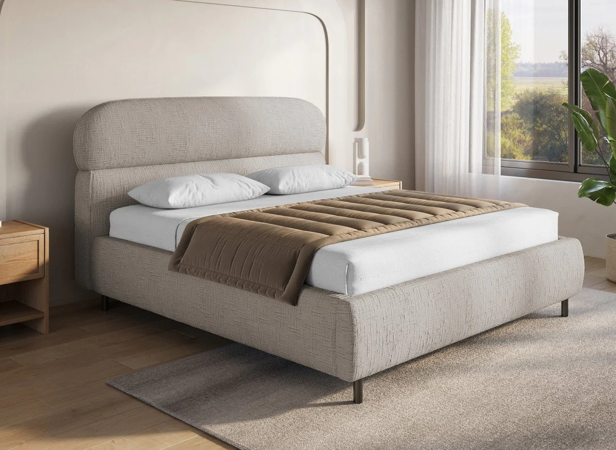 Lit coffre en velours chiné taupe 160x200cm MELO