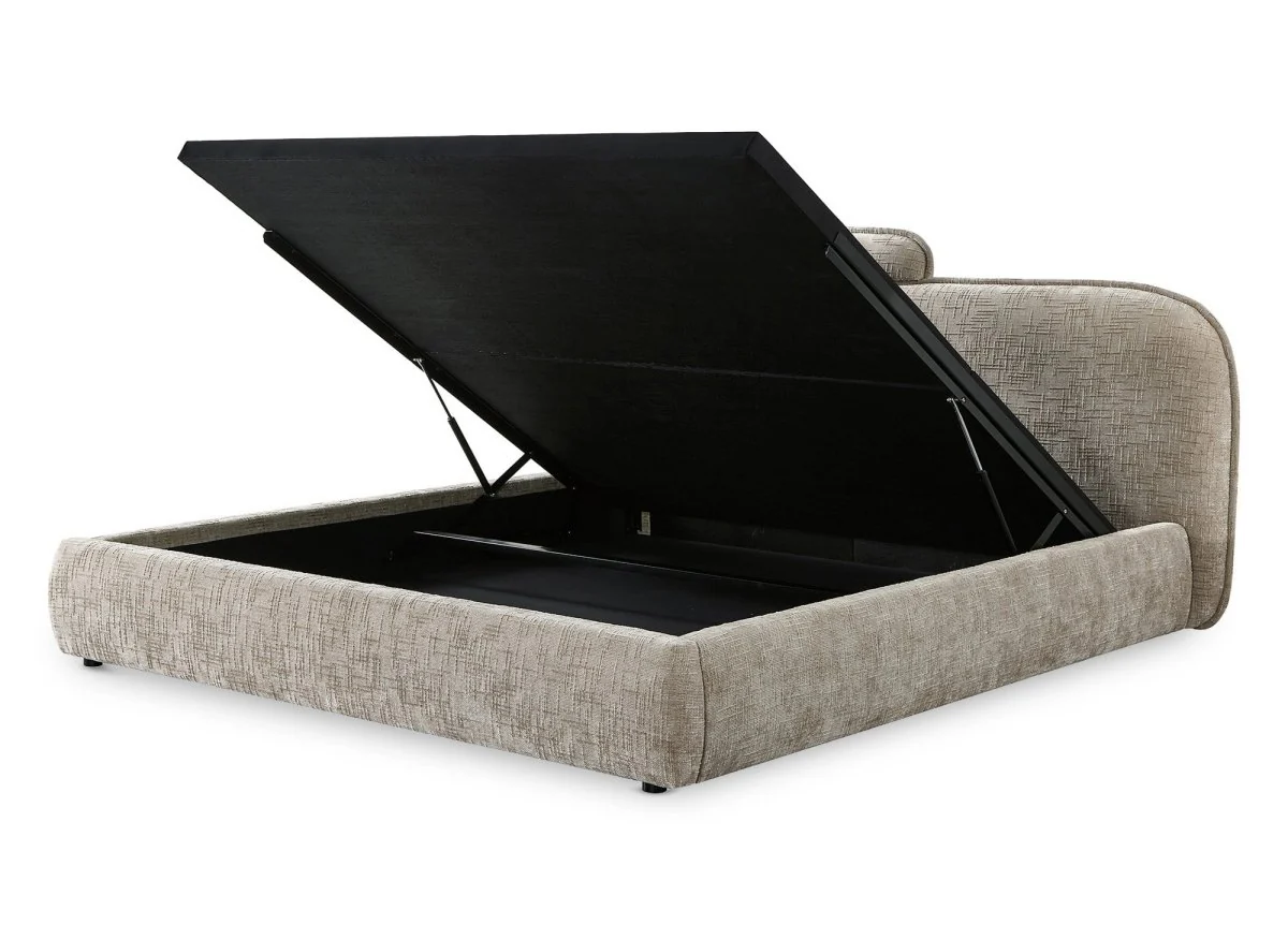 Lit coffre en velours chiné taupe 180x200 cm MILENA - Image 5