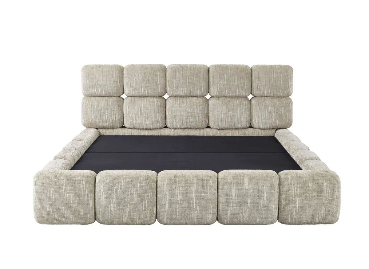 Lit coffre en velours chiné taupe 180x200 cm BUBBLE - Image 6