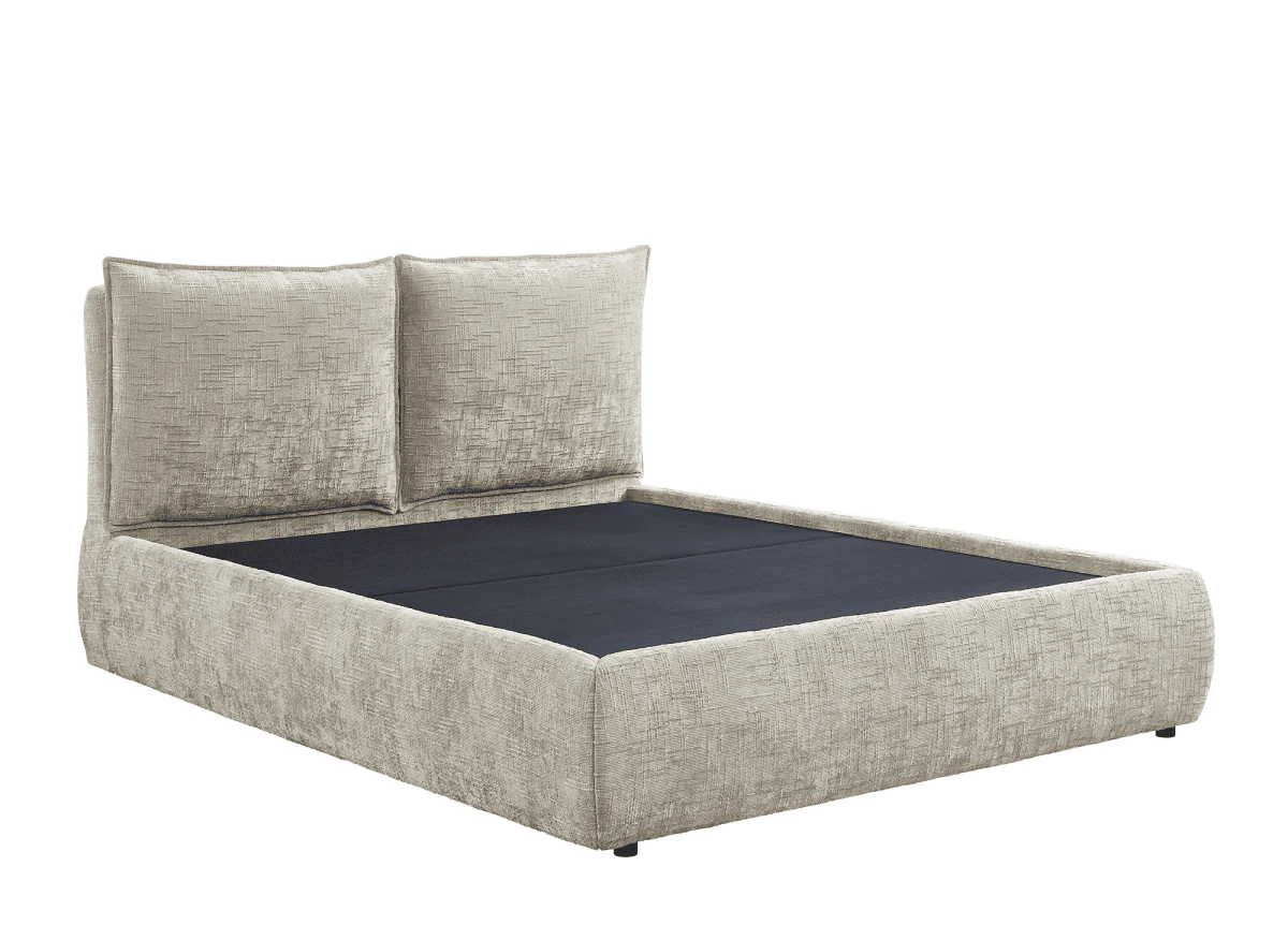 Lit coffre en velours chiné taupe 180x200 cm MELY - Image 4