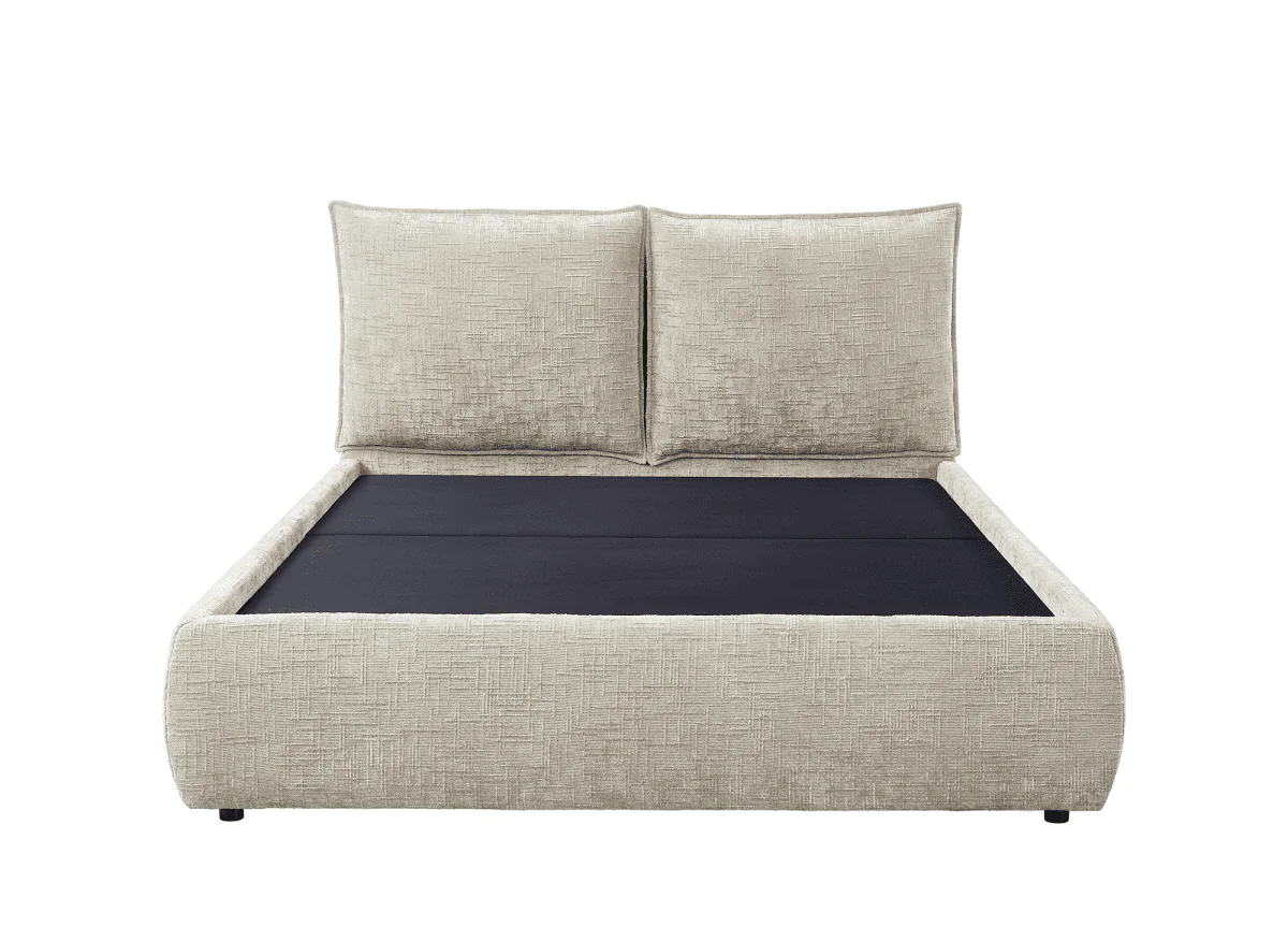 Lit coffre en velours chiné taupe 180x200 cm MELY - Image 6