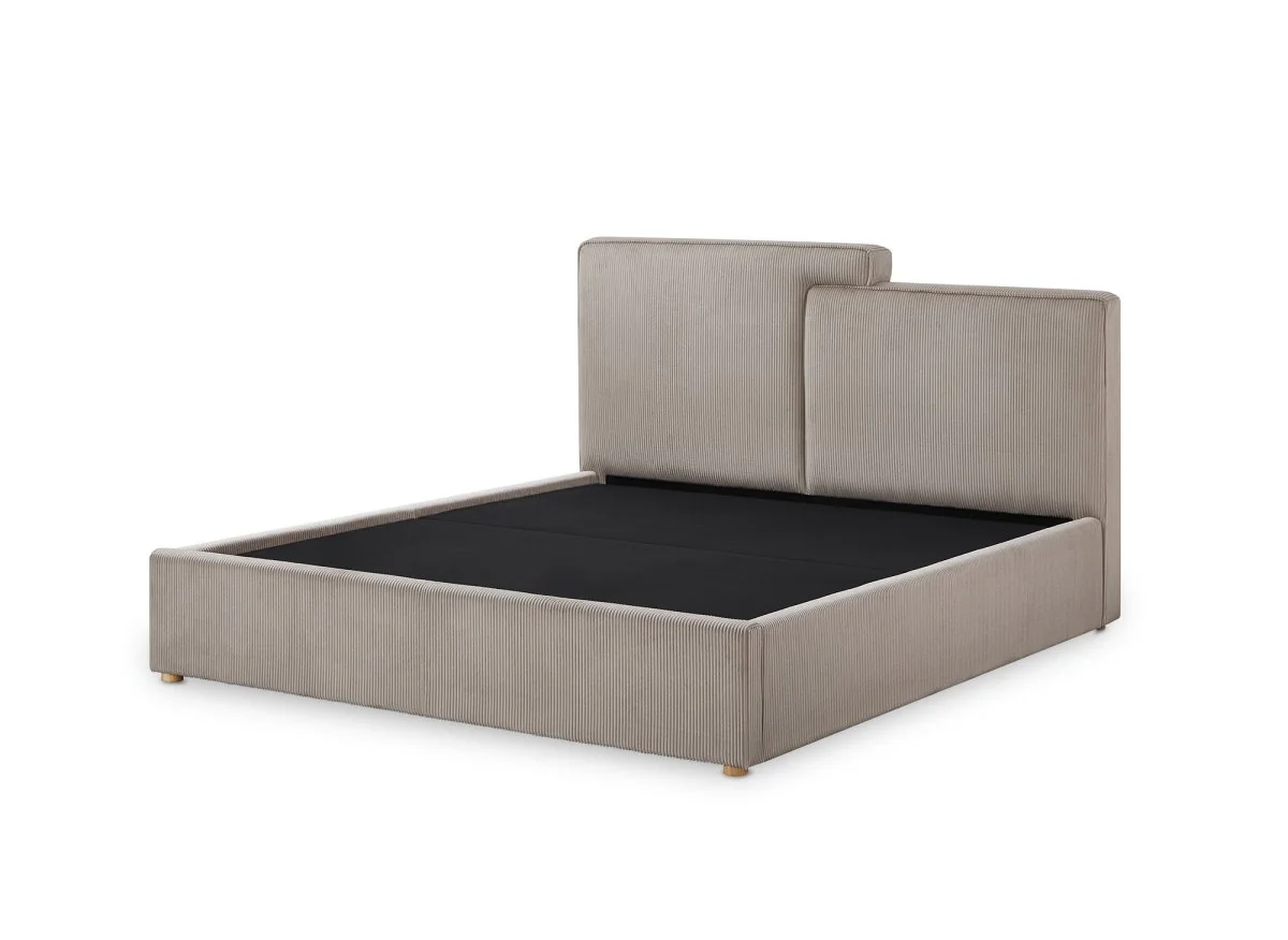 Lit coffre en velours côtelé taupe 140x190 cm ZELIA - Image 4