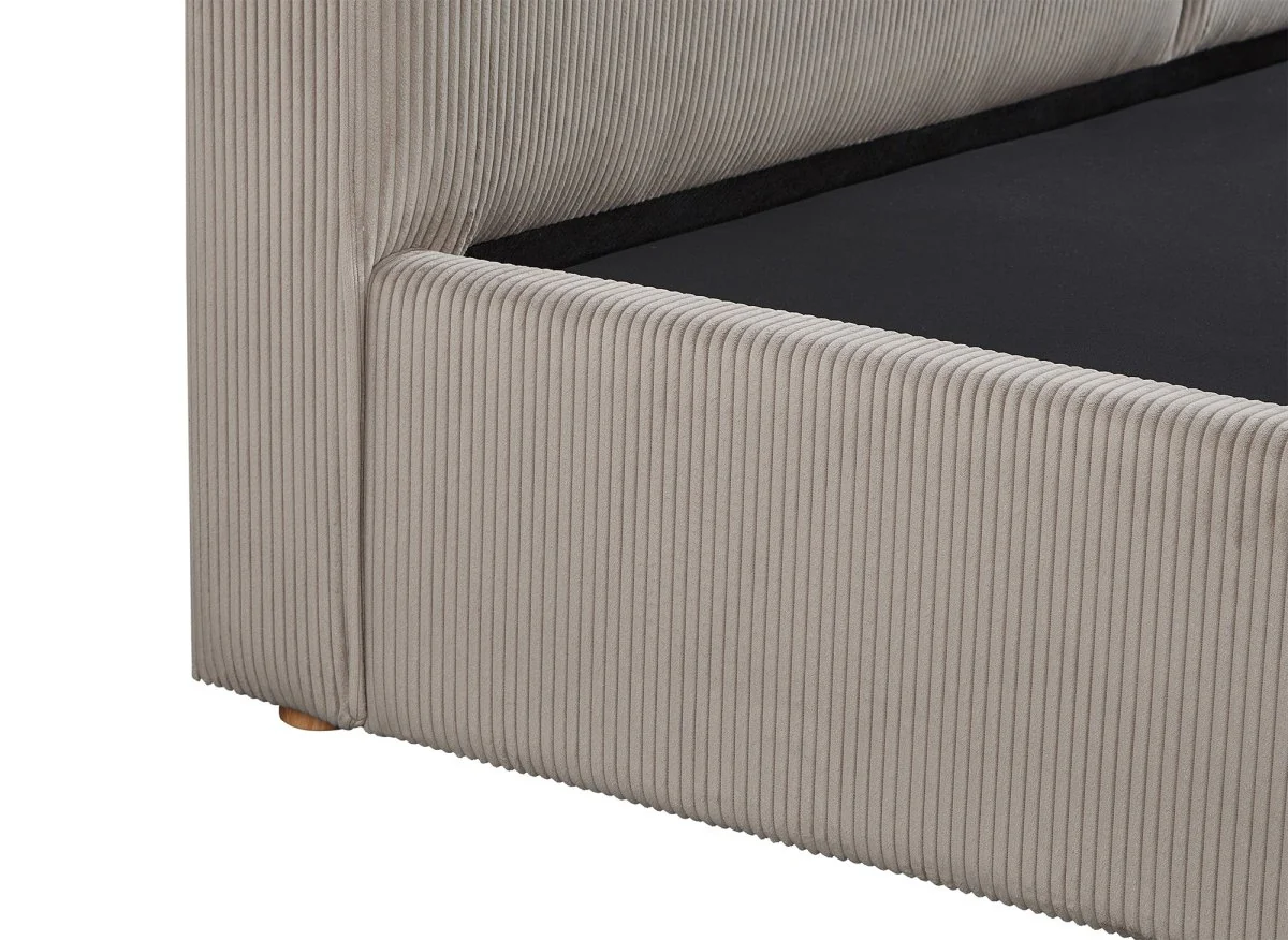 Lit coffre en velours côtelé taupe 140x190 cm ZELIA - Image 8
