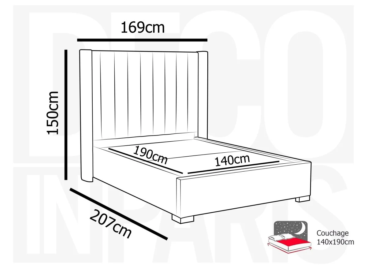 Lit coffre en velours gris 140x190 cm ALENA - Image 7