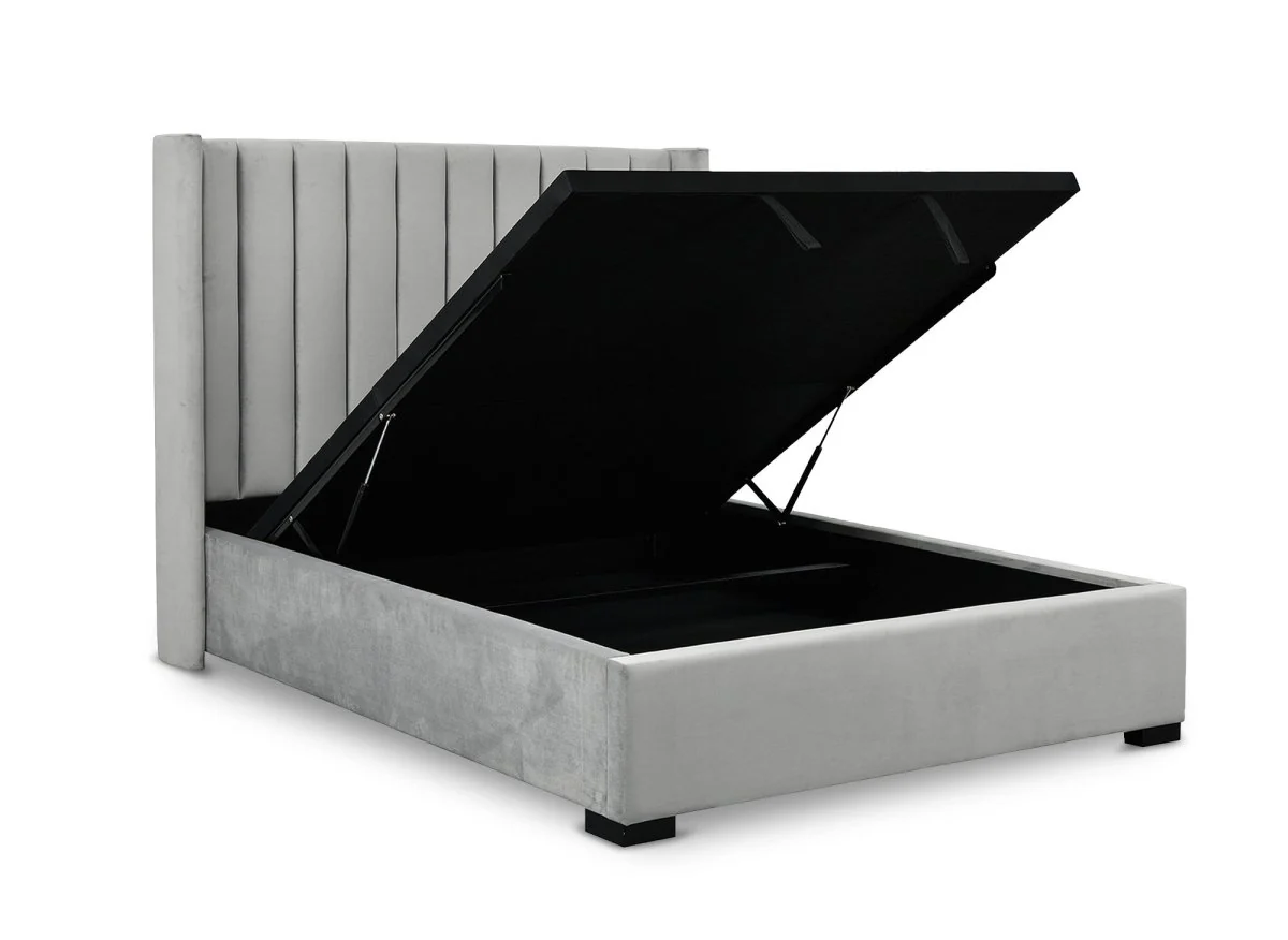 Lit coffre en velours gris 160x200 cm ALENA - Image 4