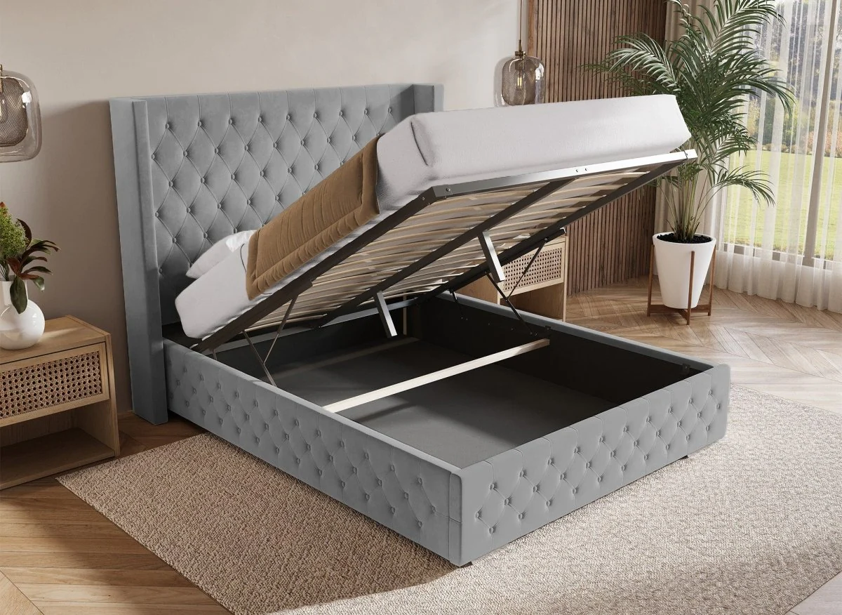 Lit coffre en velours gris 160X200 cm PERLA - Image 2